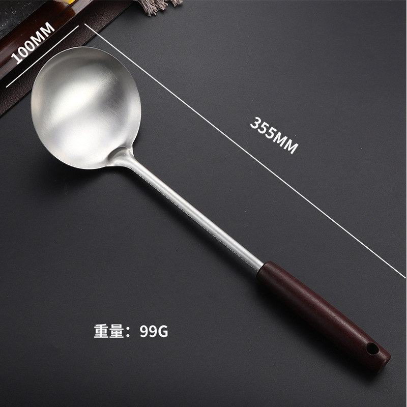 Stainless steel antique wood wok spatula soup spoon kitchen solid wood handle thickened slotted spoon wok spatula spatula spoon set cooking kitchen utensils