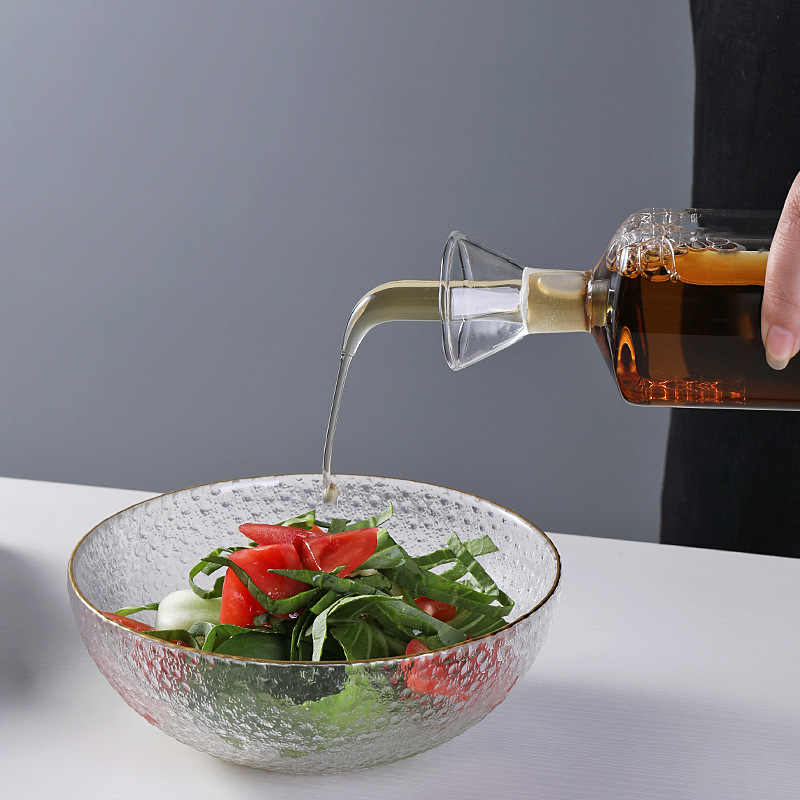 Glass oil bottle, seasoning bottle, oil vinegar bottle set, oil bottle, household kitchen transparent oil pouring bottle