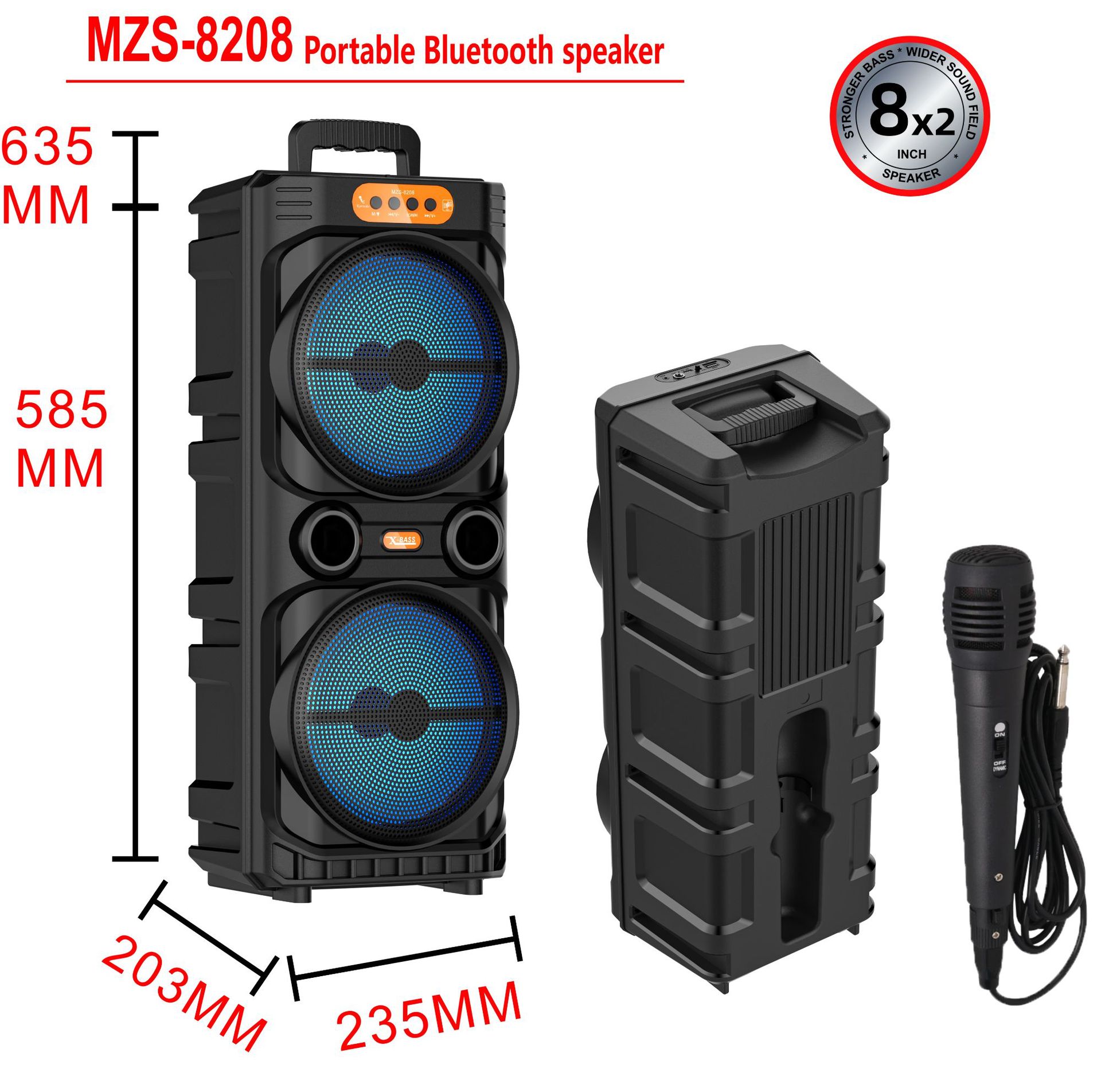 New portable square dance dual 8-inch RGB loud volume high sound quality card Bluetooth speaker