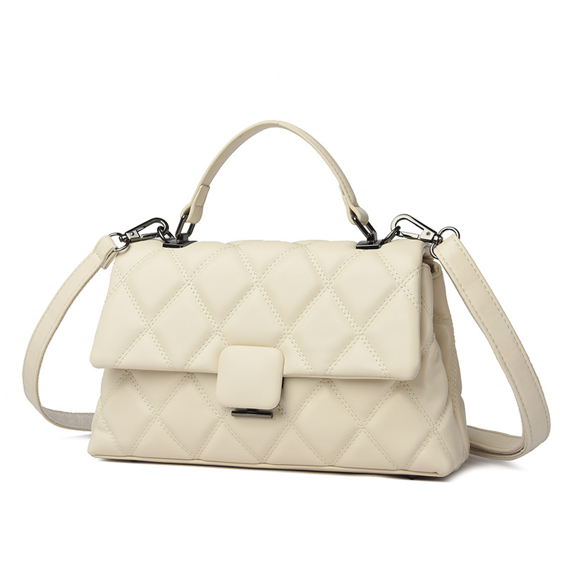 Diamond Stitch Embroidery Bag Women's 2025 New Casual Crossbody Bag Simple Soft Leather Handbag