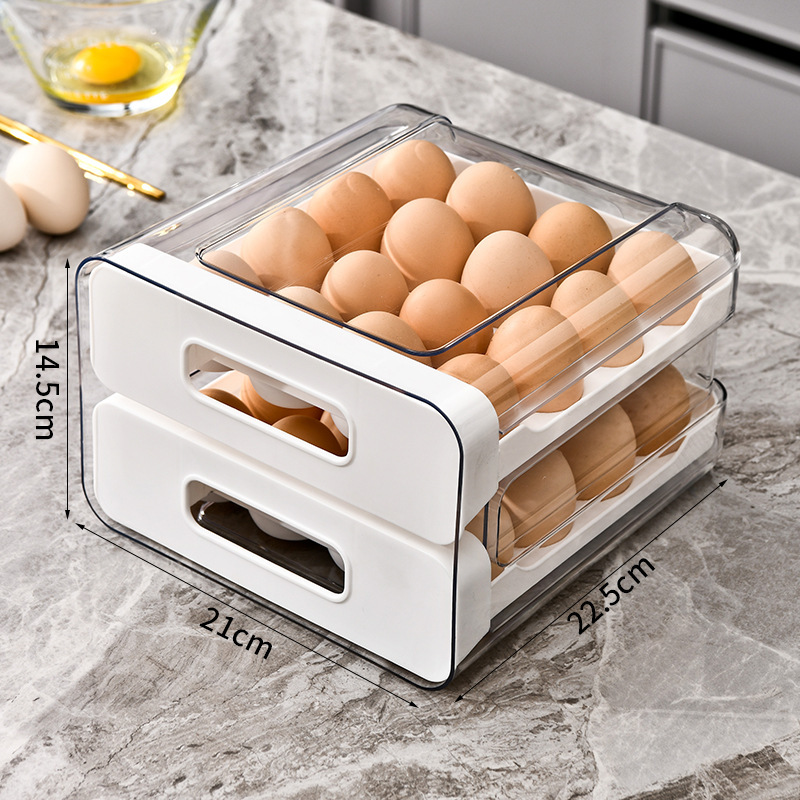 Refrigerator Egg Storage Box PET Transparent 32-Grid Double-Layer Drawer Type Egg Box Fresh-Keeping Box Kitchen Egg Box