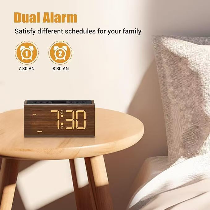 2025 New Wooden Digital Clock Daylight Saving Time Multifunctional Snooze Alarm Clock Large Screen Digital Display Wooden Desk Clock