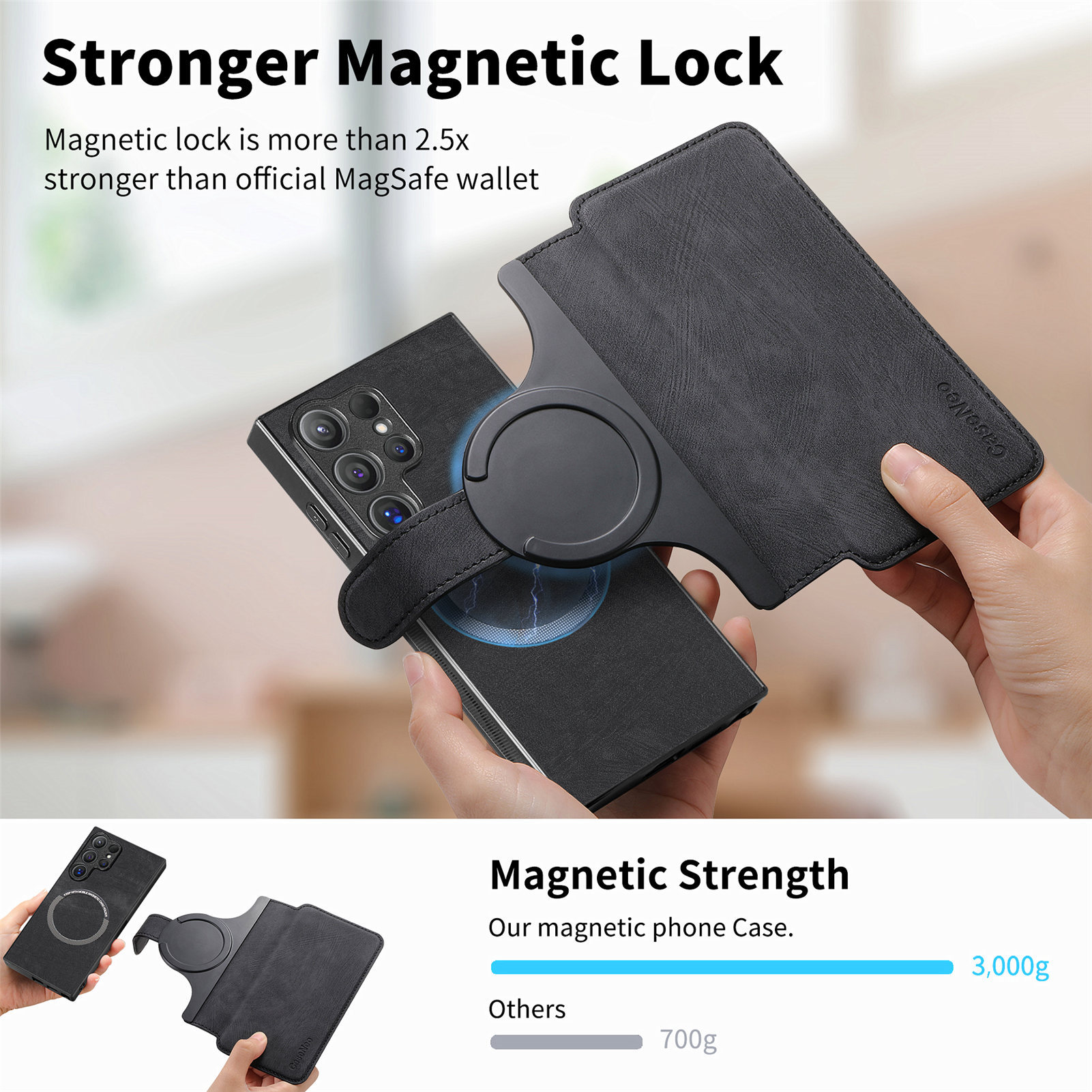 Magnetic detachable two-in-one front cover for Samsung S26Ultra phone leather case strong magnetic card slot stand