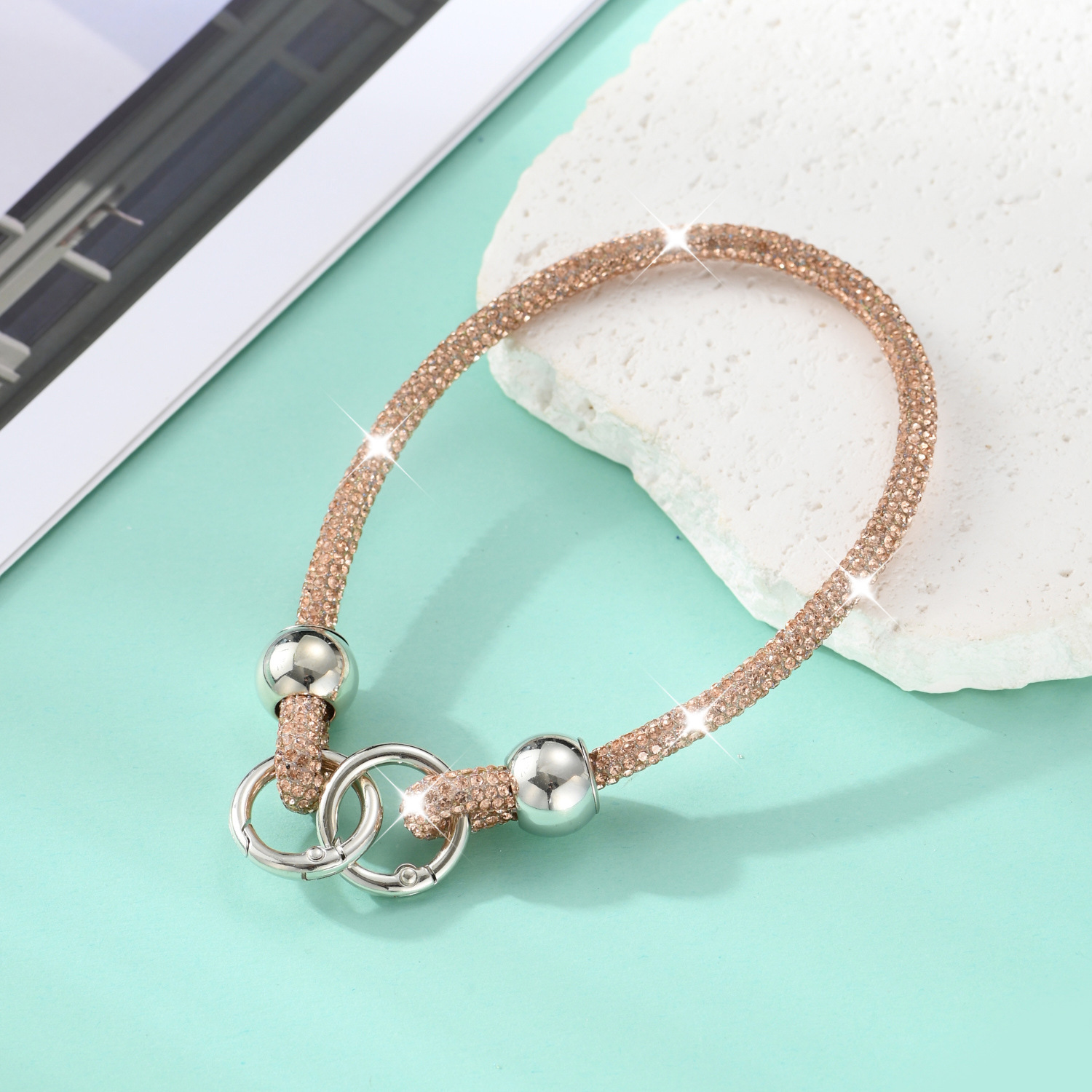 Rhinestone phone lanyard round bead full rhinestone bag chain pendant bag decoration wrist phone rope phone chain