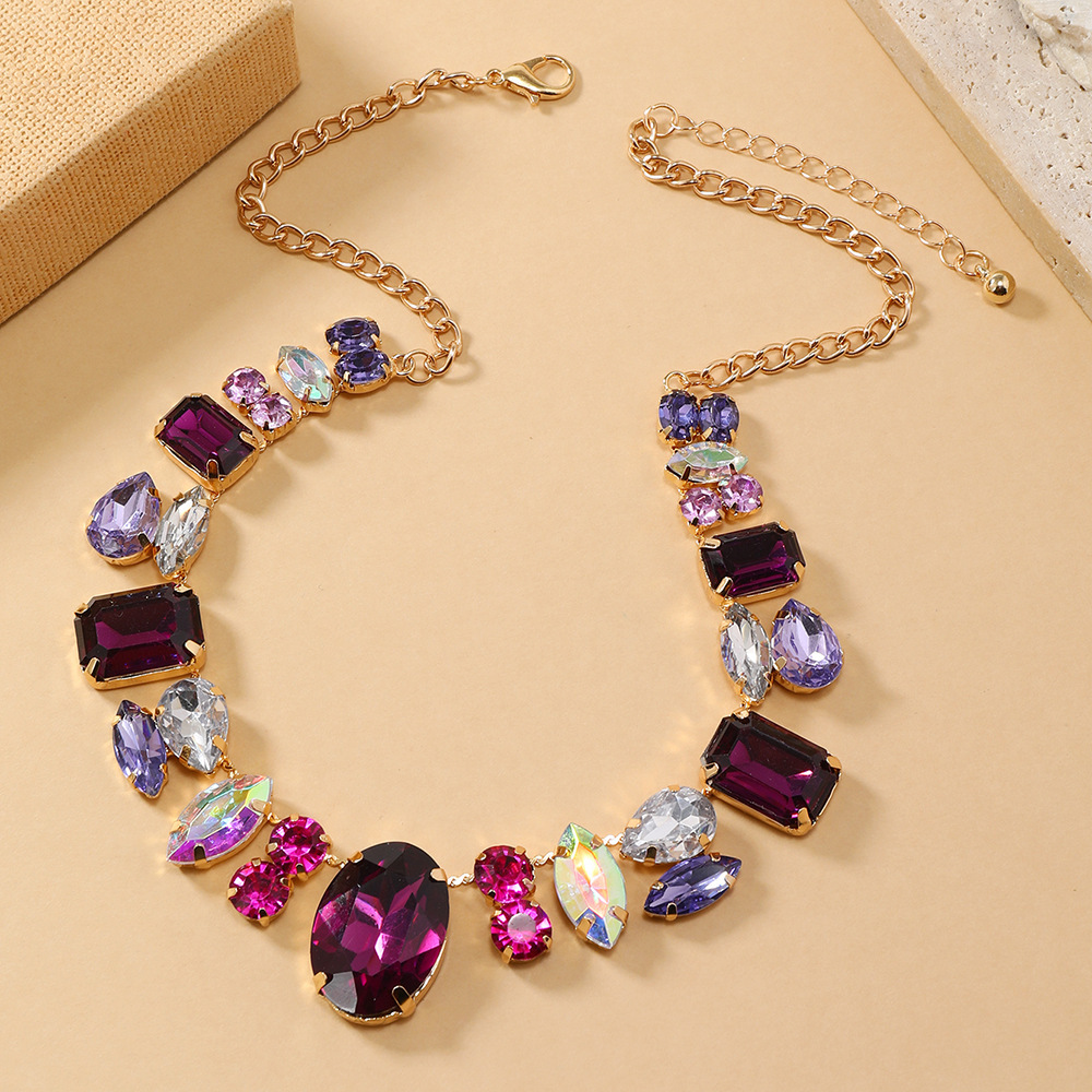 Colorful diamond necklace for women exaggerated banquet collarbone chain crystal necklace