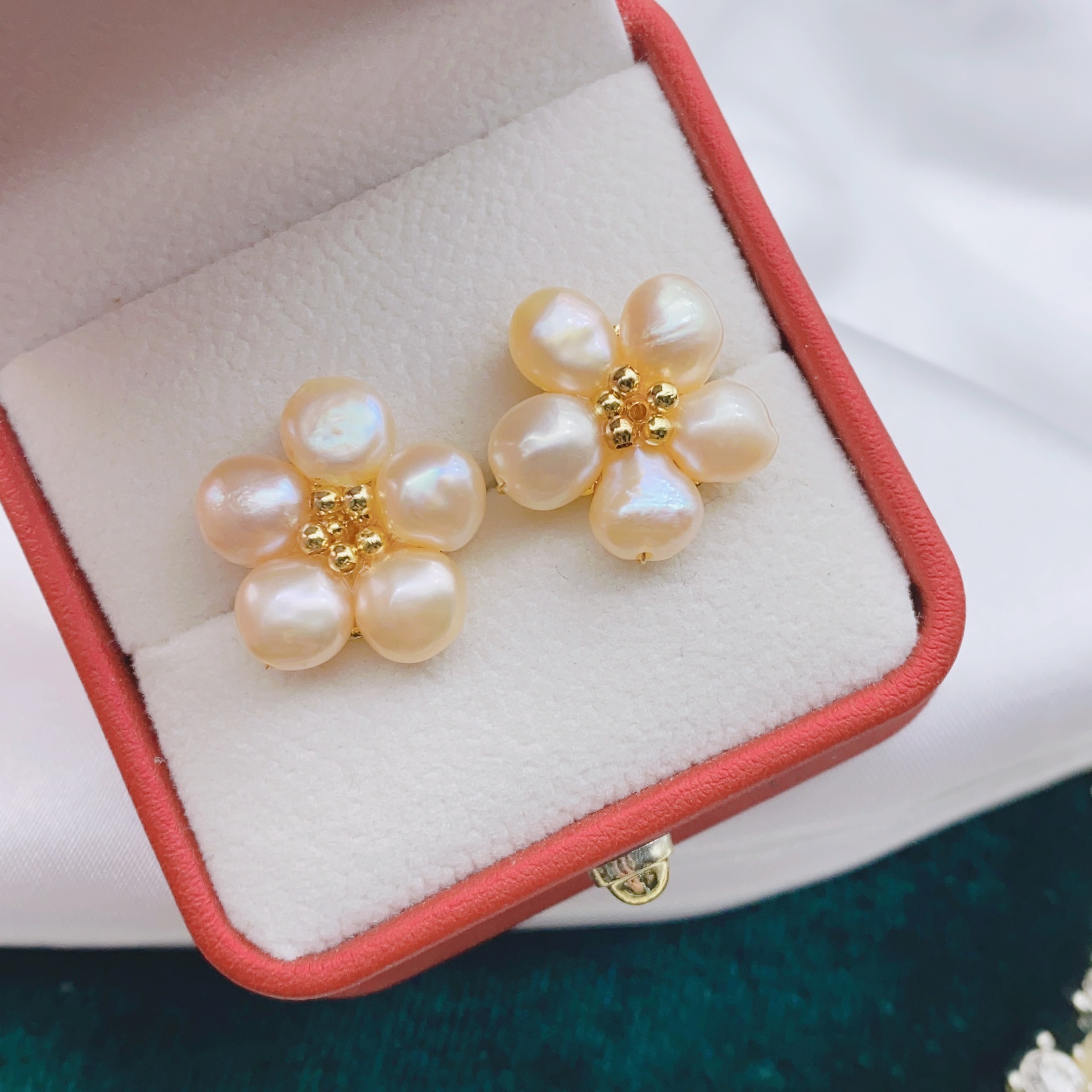 925 Needle Baroque Pearl Five-Petal Flower Earrings Original Design Style Earrings