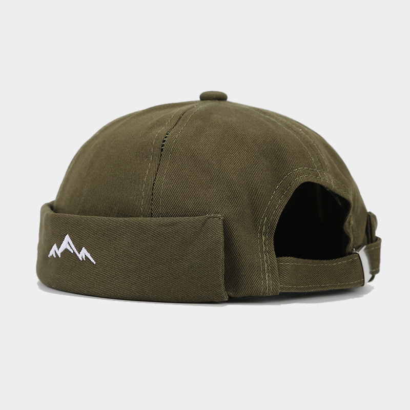New Mountain Peak Embroidery Landlord Cap for Men, Round Top Hip-Hop Street Dance Cap, Women's Street Skull Cap