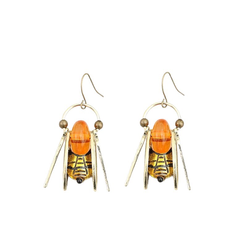 Contrast Stripe Bee Shape Earrings Handmade Oil Drop Multicolor Cicada Earrings Women
