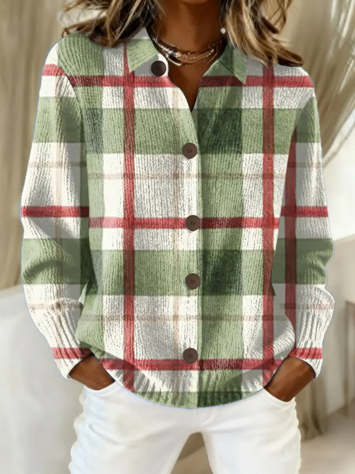 2025 Independent Station Autumn Women's Unique Plaid Print Long Sleeve Shirt Top