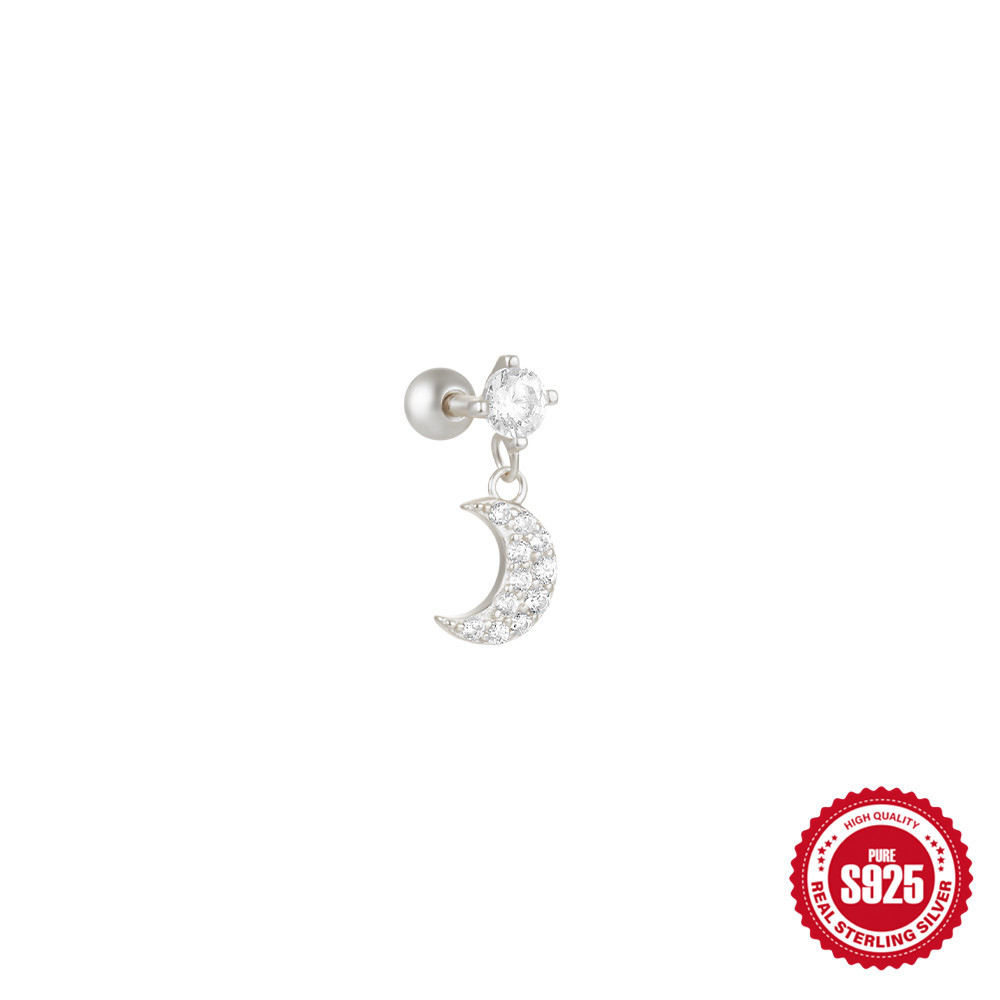 New S925 silver moon star pendant earring twisted ball threaded ear bone stud cartilage piercing accessories