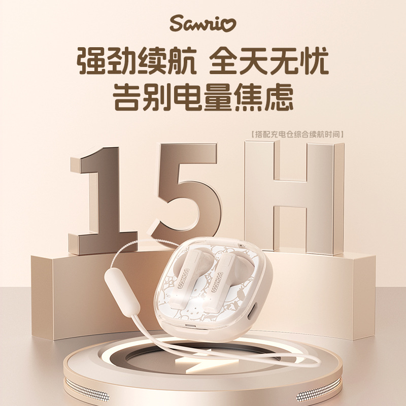 Sanrio True Wireless Bluetooth Earphones Cute Transparent Cartoon Girls Kuromi Semi-In-Ear High-Definition Sound Quality