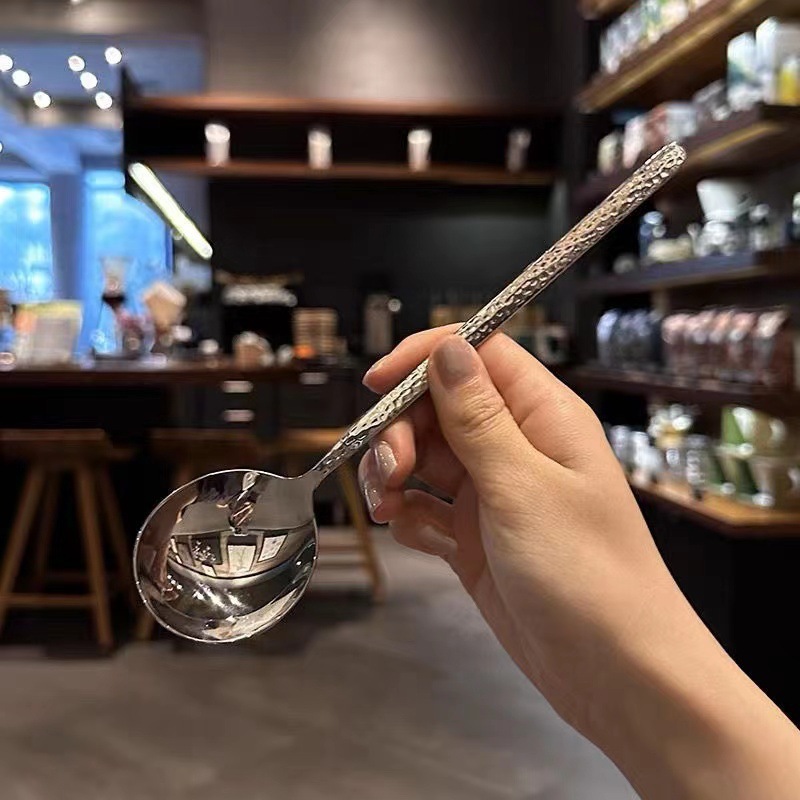 Stainless Steel Spoon Western Restaurant Long Handle Dessert Spoon Coffee Spoon Household Round Head Rice Spoon Large Soup Spoon Tableware