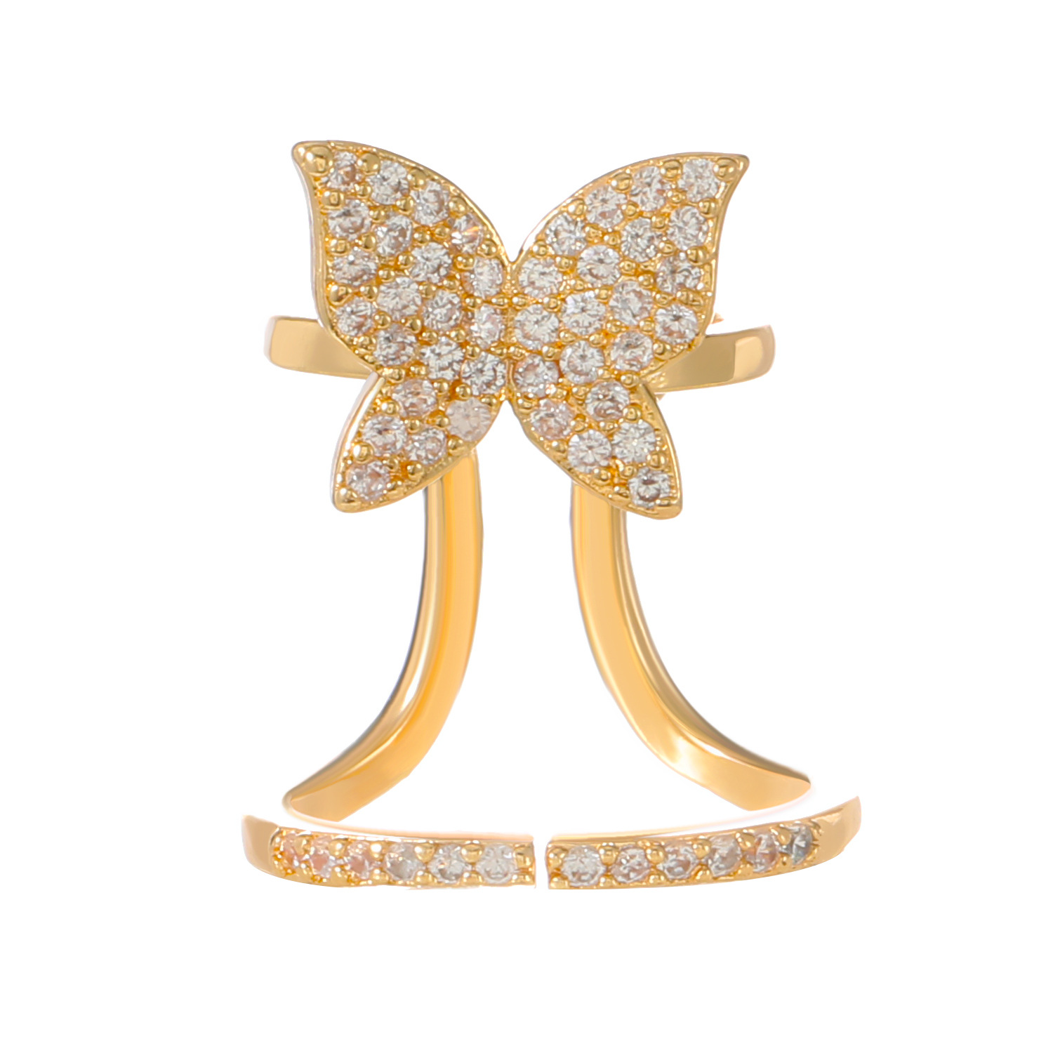 Geometric Diamond Inlay Open Finger Ring for Women Exquisite Manicure Ring