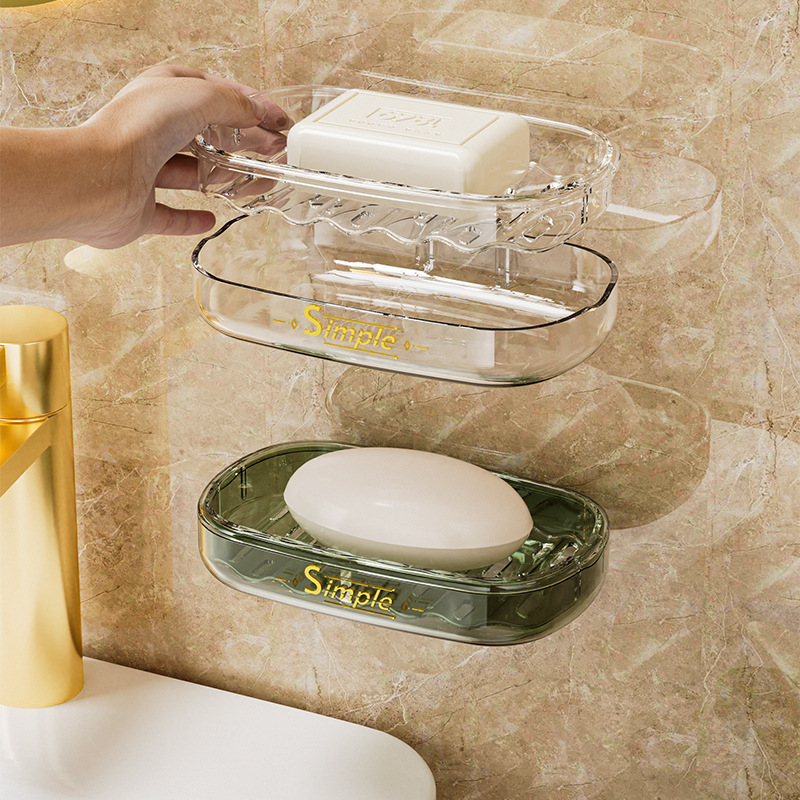 Soap dish sink double-layer draining transparent soap box bathroom no drilling wall-mounted soap box