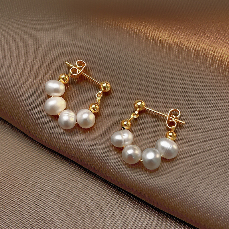 S925 silver needle beautiful pearl bow girl ear studs geometric earrings new ear accessories women