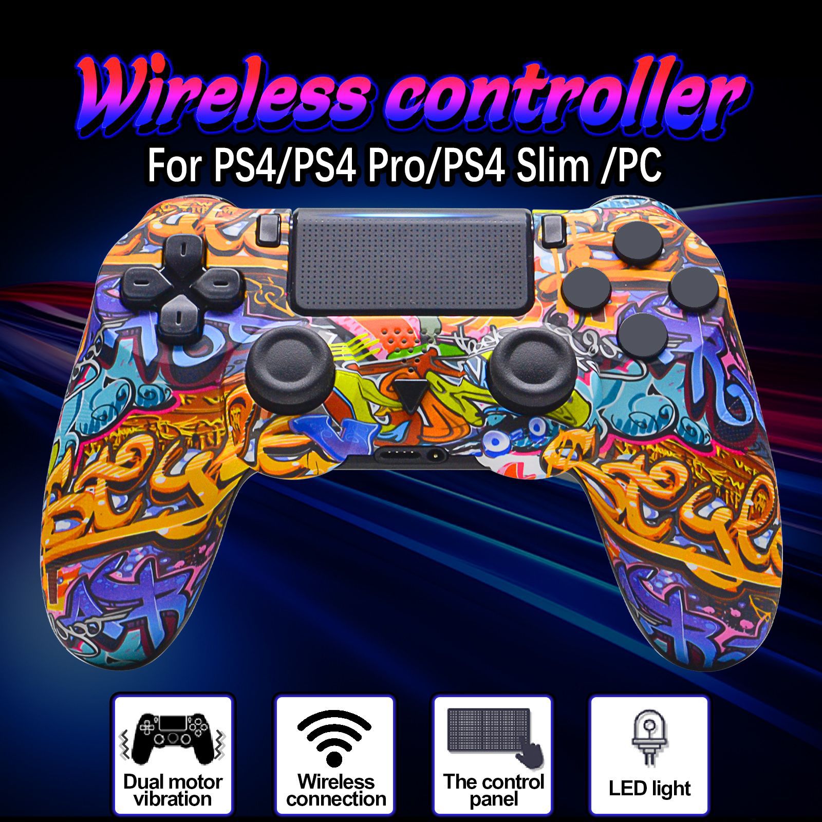 Original private mold p4 controller water transfer pattern wireless bluetooth controller vibration multifunctional P4 game controller