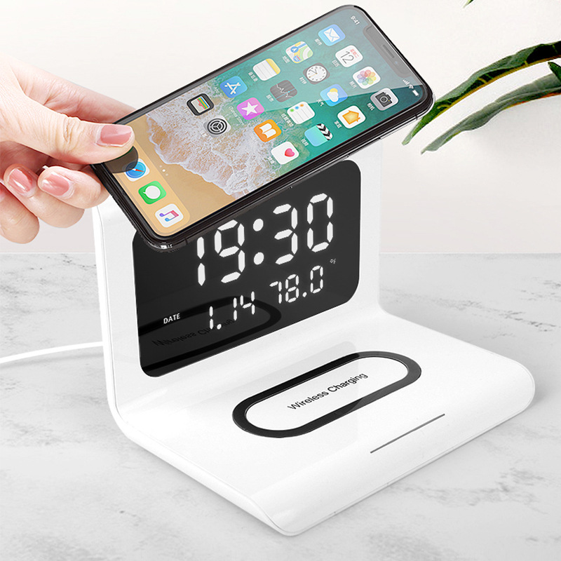 Desktop alarm clock wireless charger multi-function charger clock function three-in-one clock wireless charger