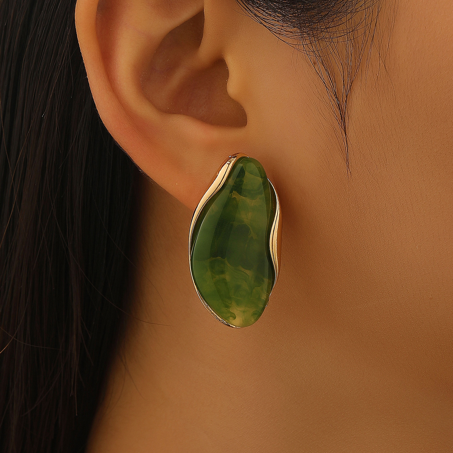 Irregular Morandi Style Resin Alloy Earrings Women Coffee Color Stud Earrings Ear Decor Ring