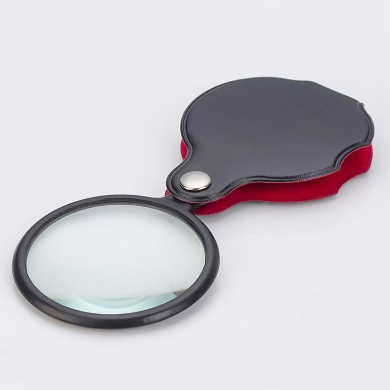 HD Mini Magnifying Glass with Leather Case Folding Portable for Elderly Reading Children Students