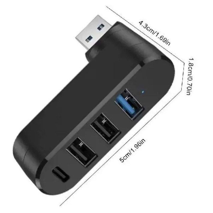 USB3.0 Portable Rotating Hub Splitter 4-Port USB Laptop Rotating Expansion Hub