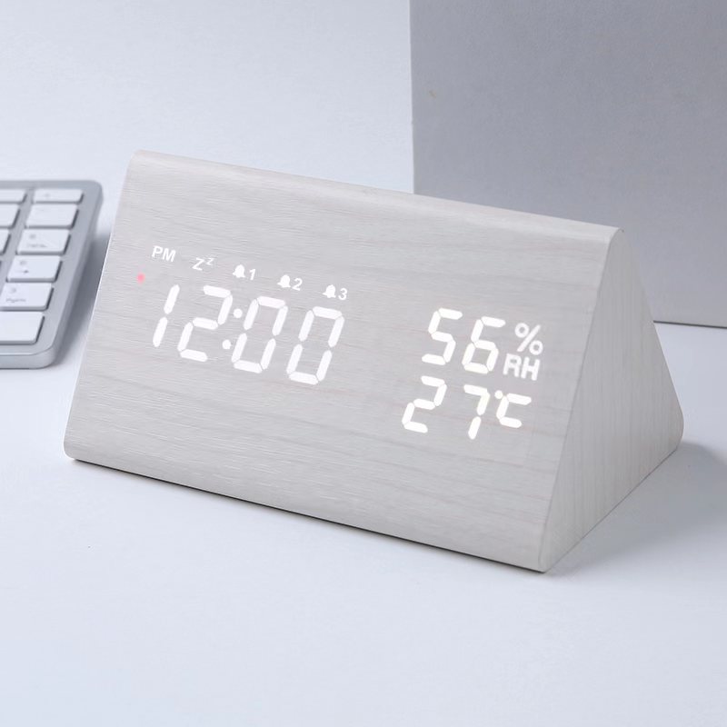 Japanese radio-controlled clock, German radio-controlled, automatic time setting, multi-functional temperature and humidity wooden clock, snooze alarm clock
