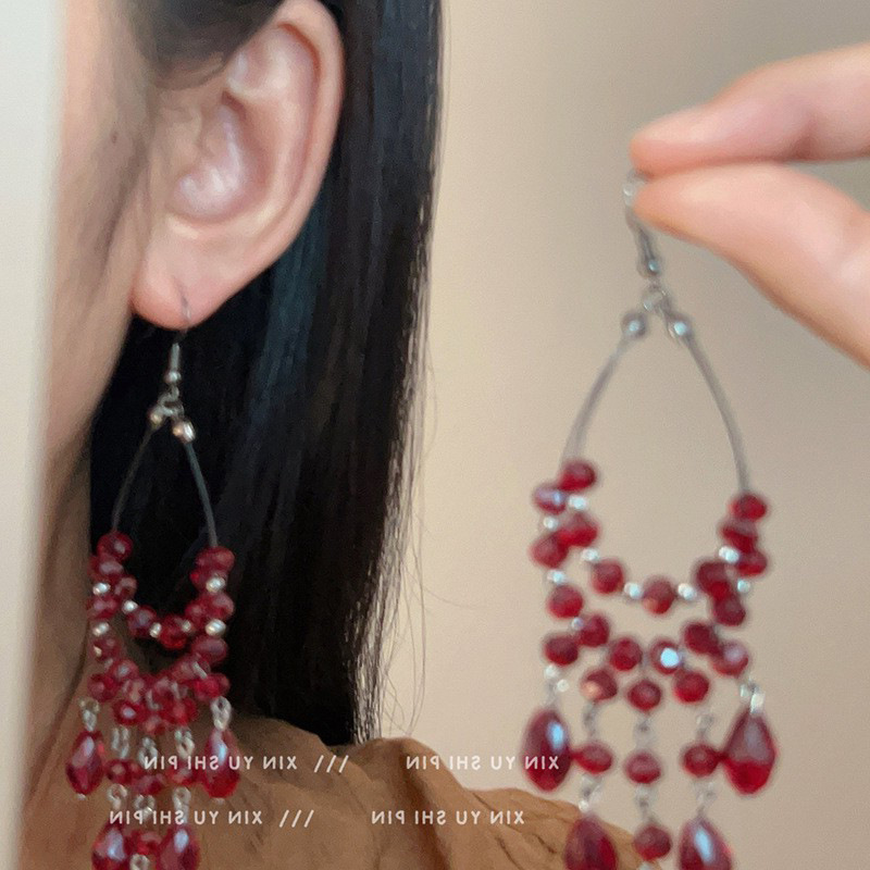 Bohemian bead tassel earrings niche exaggerated earrings ethnic style long earrings women