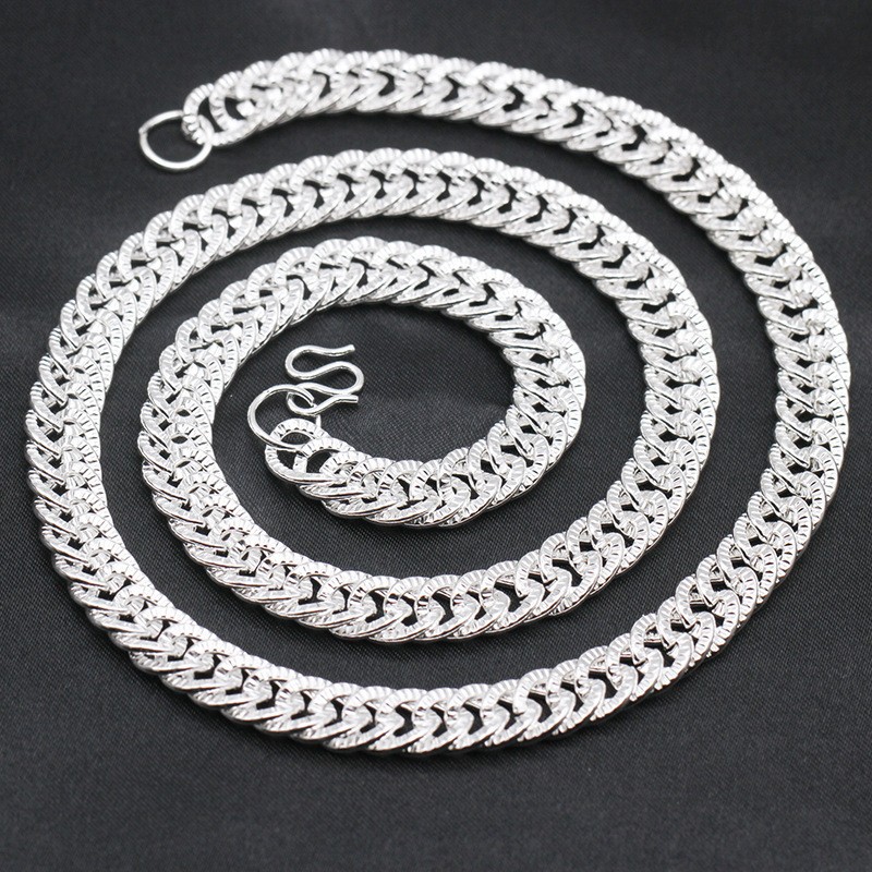 Men's Miao silver necklace imitation silver dragon pattern cloth dragon head dragon bone fox tail bamboo joint silver-plated necklace jewelry