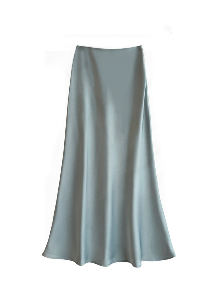 Summer commute elastic waist satin skirt women spring and summer high waist hip-hugging skirt mid-length skirt A-line skirt