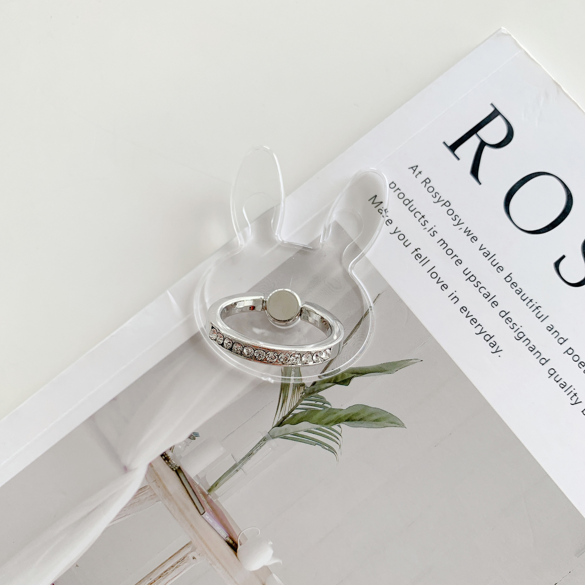 White steel diamond ring holder transparent acrylic ring phone tablet portable