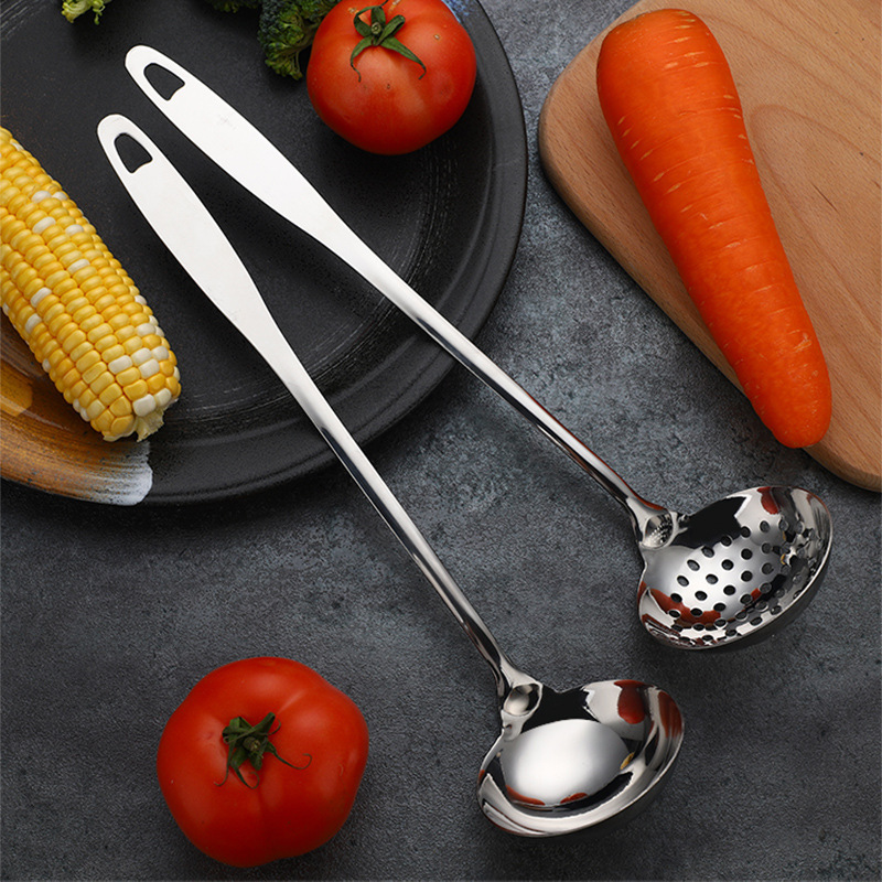 Stainless steel household exquisite hot pot spoon, thickened and lengthened soup spoon, slotted spoon, porridge spoon kitchen utensil set