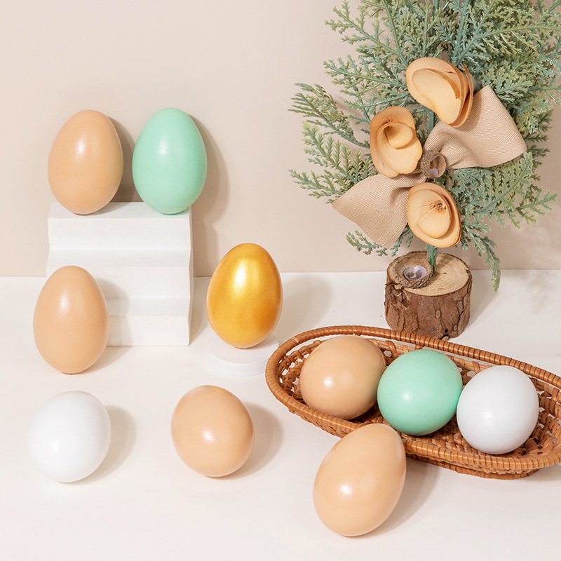 Wooden Simulation Eggs and Duck Eggs Children's DIY Hand-painted Easter Eggs Pretend Play Toy