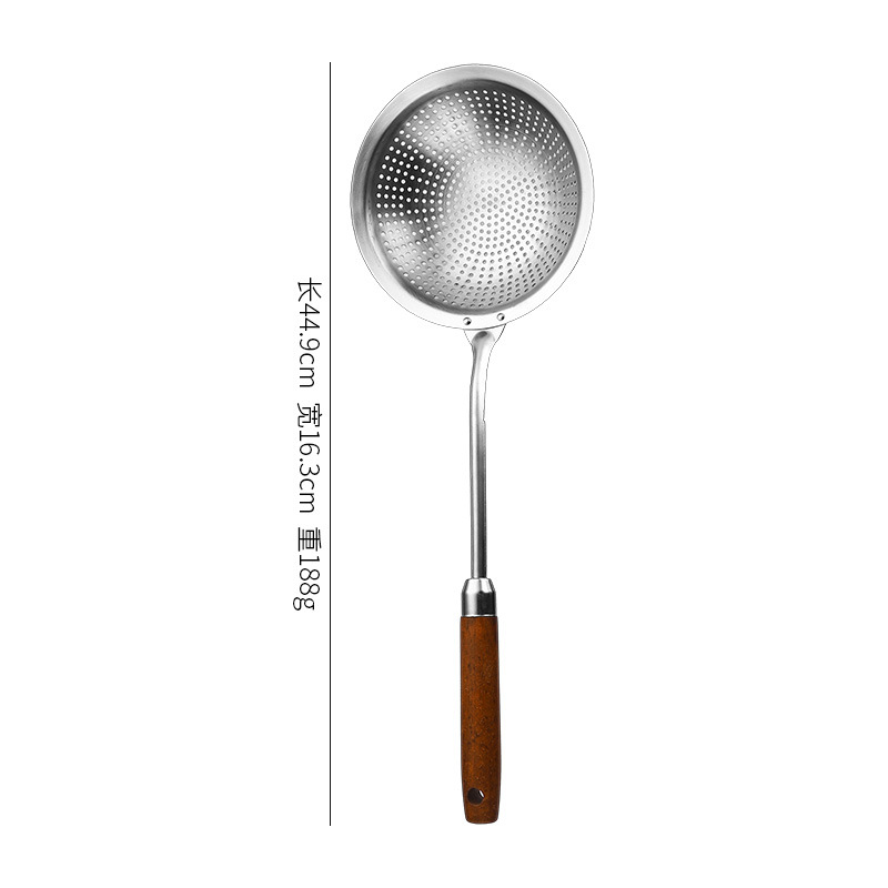 201 stainless steel small hole slotted spoon, household rosewood handle colander, dumpling noodle scoop, frying strainer spoon, hot pot spoon