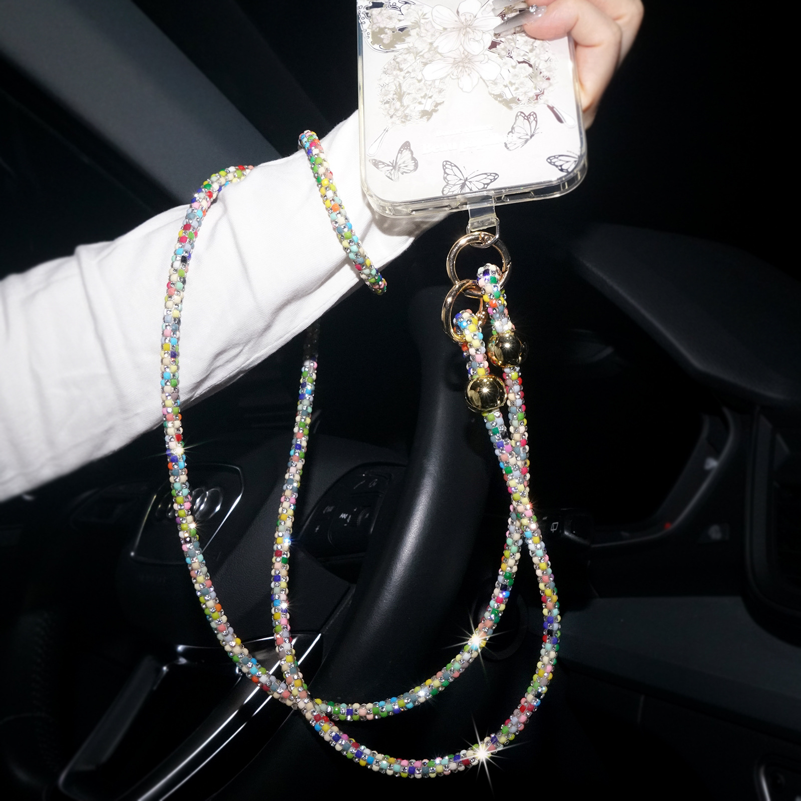 Beaded Full Diamond Phone Lanyard Long Colorful Crossbody Chain Bag Rhinestone Shoulder Strap Luxury for Women