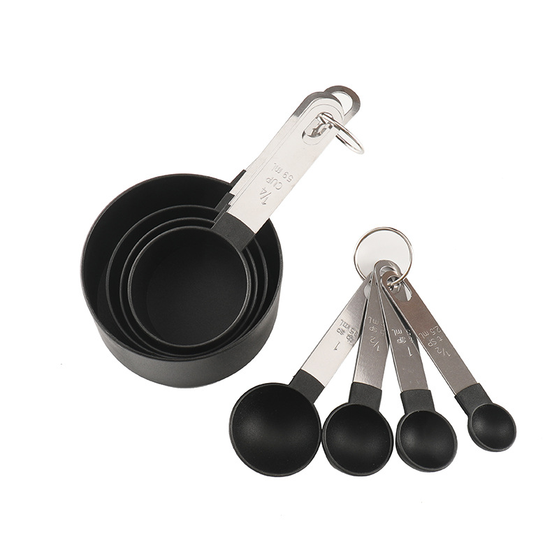 Stainless steel measuring cup and spoon set, plastic stainless steel handle measuring spoon 8-piece set with刻度 baking tool