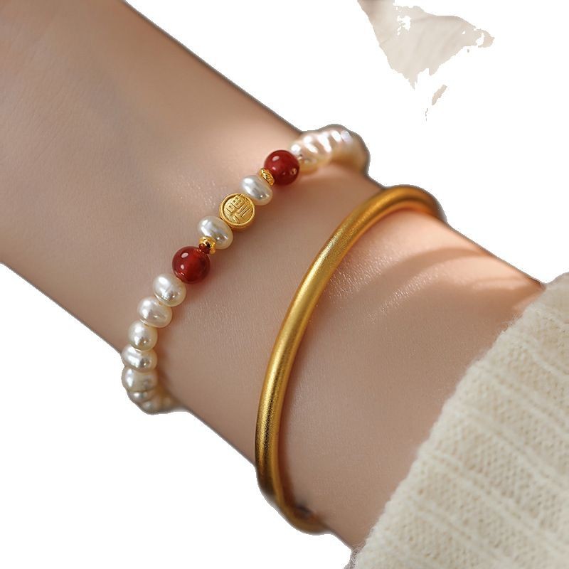 Natural freshwater pearl bracelet women's niche new Chinese style sand gold agate bead bracelet hand jewelry