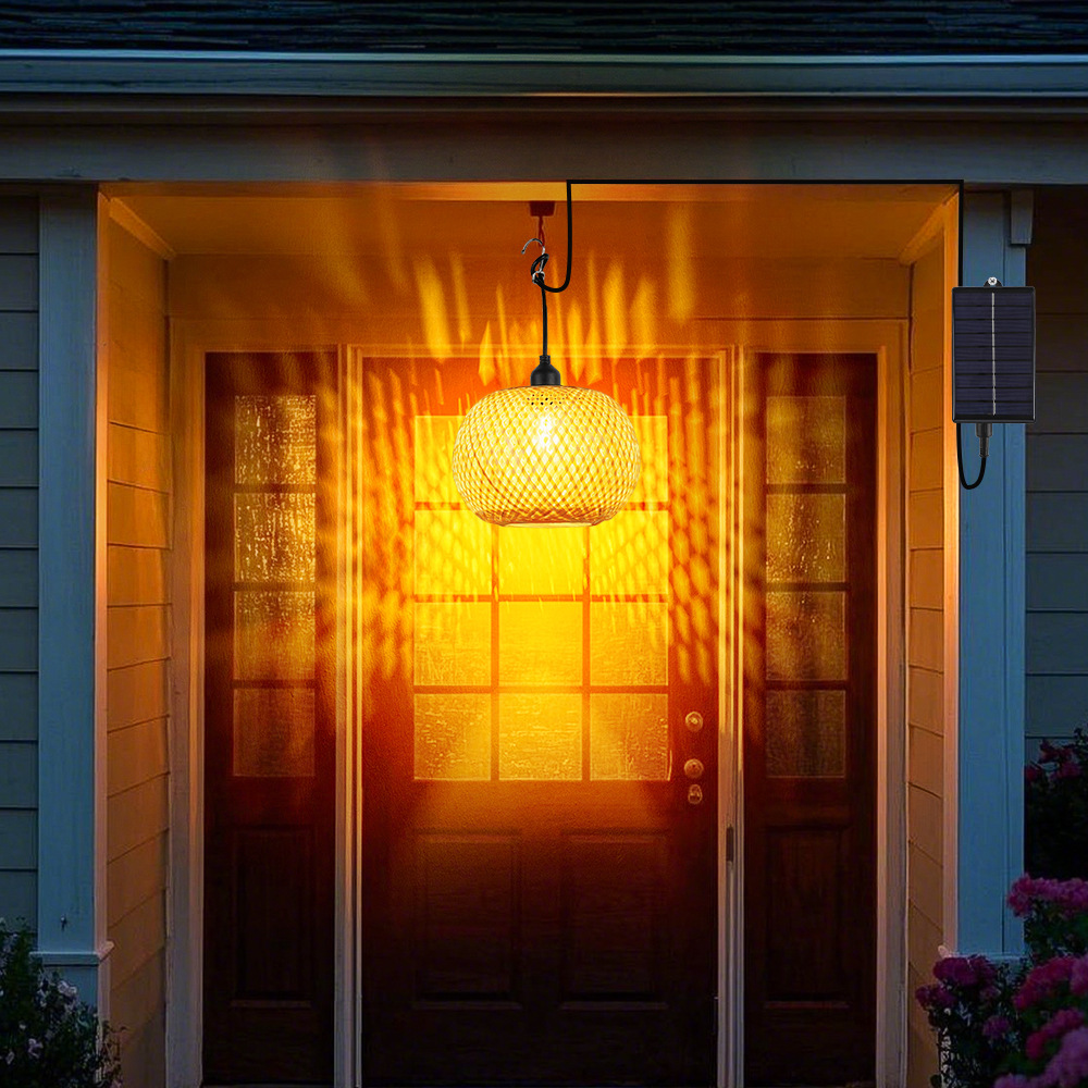2025 new solar bamboo woven light outdoor garden Chinese style small lantern rattan woven light garden decoration hanging light