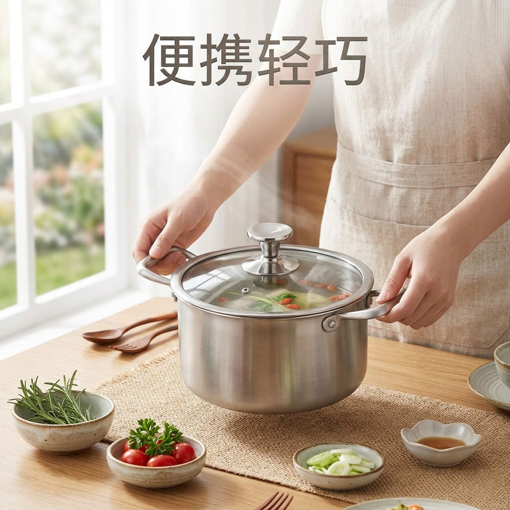 No coating large capacity steaming 24cm double ear soup pot kitchen stewing thickened deepened antibacterial titanium soup pot