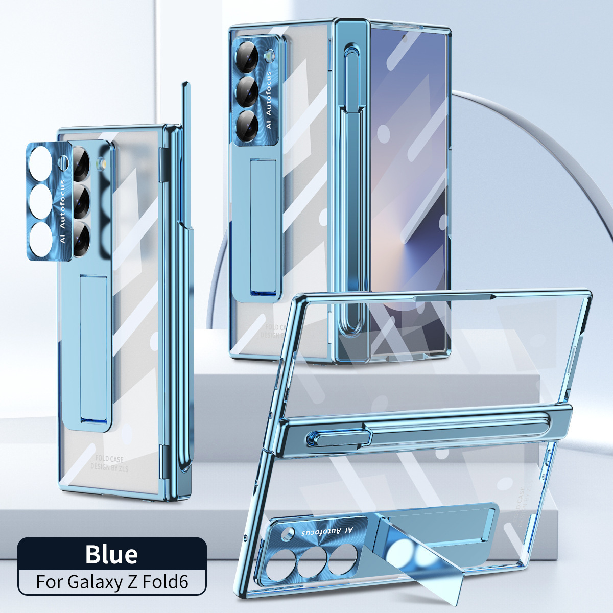 For Samsung Z Fold7/6 Phone Case Dual Hinge Pen Slot with Pen Electroplated Transparent Case Film Full Coverage Protective Case