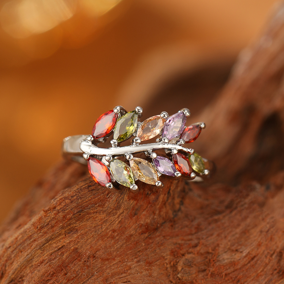 Colored Gemstone Ring Fashion Jewelry Rainbow Color Zircon Jewelry Flower Women's Ring