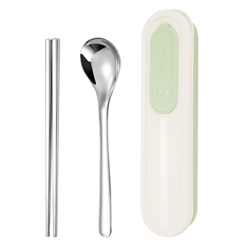 304 stainless steel cutlery set one person spoon chopsticks portable storage box takeaway office worker cutlery gift
