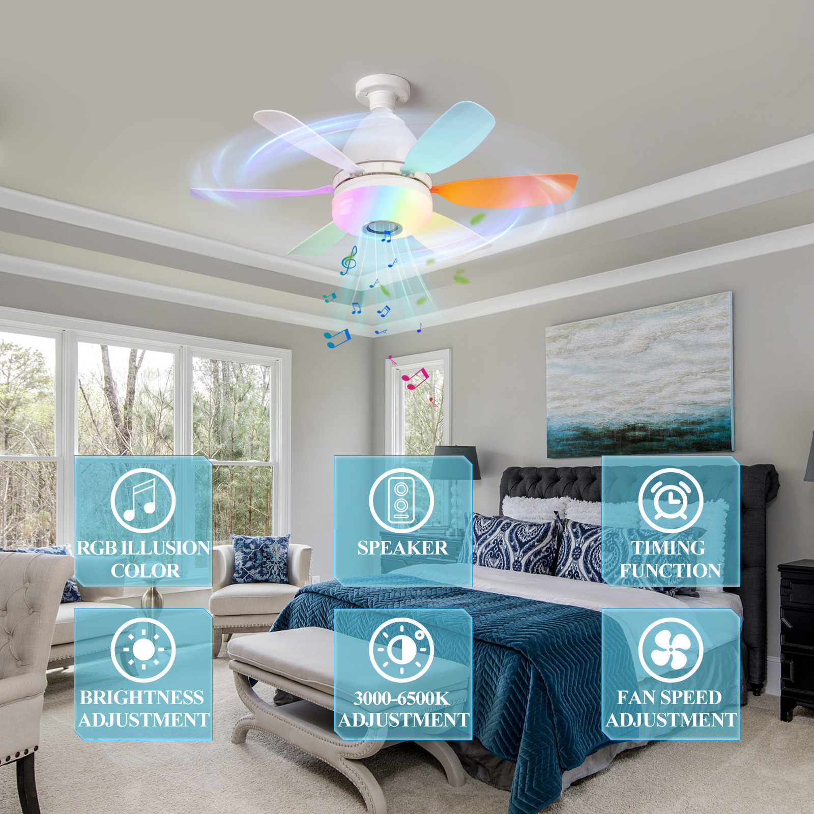 Fan Light RGB Living Room Ceiling Fan Light Simple Modern Bedroom LED 2026 New