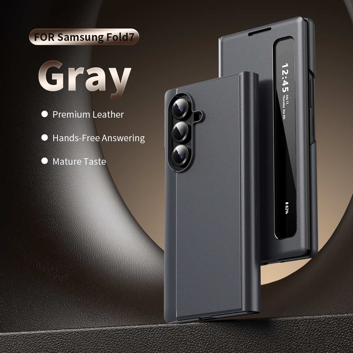 For Samsung Z Fold7 Phone Case Smart Side Window Leather Case Fold5/6 Flip Cover Bracket Anti-Fall Protection
