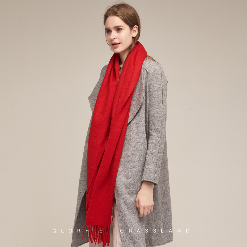 Inner Mongolia specialty pure cashmere solid color scarf long tassel plain color cold-proof cashmere shawl warm neck warmer