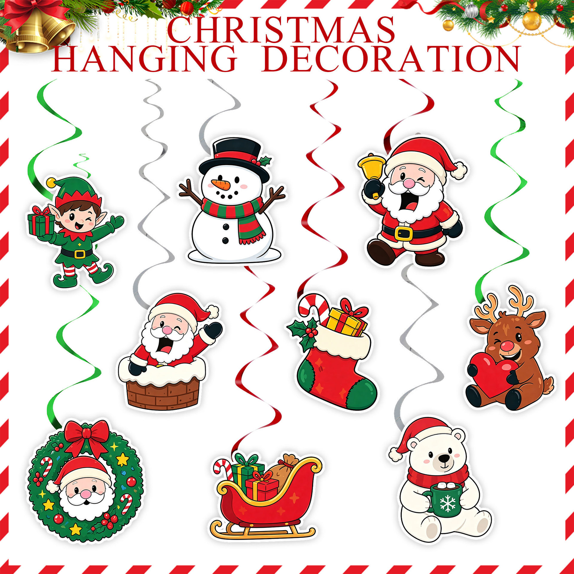 Christmas Spiral Hanging Ornament Cartoon Santa Claus Snowman Spiral Pendant Party Window Ceiling Decoration