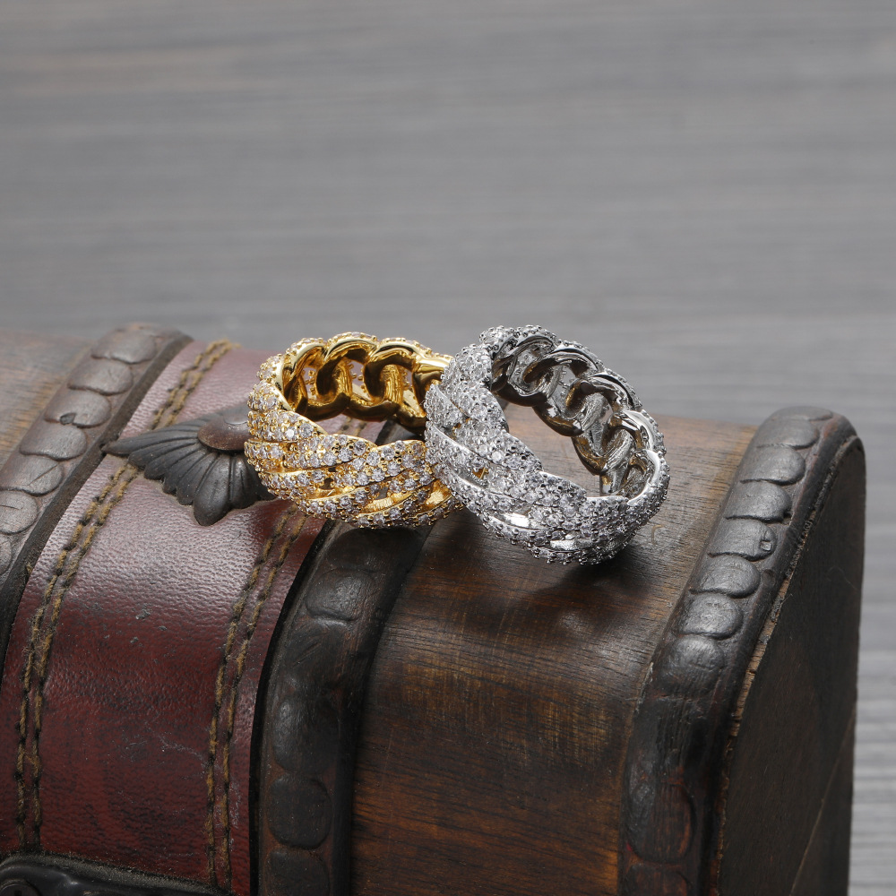 Hip-hop Cuban ring men's full zircon women's couple ring hip-hop Cuban ring