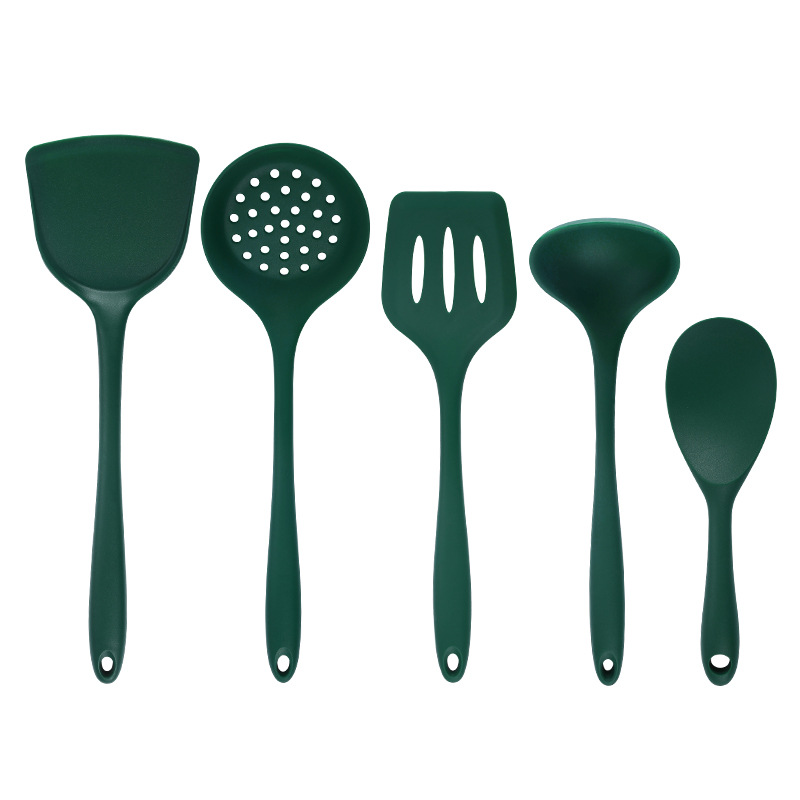 Dark Green Multicolor Avocado Silicone Kitchen Utensils Five-Piece Set Non-stick Pan Kitchenware Spoon Spatula Set Oil Control