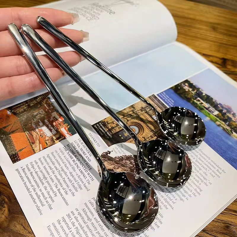 304 Stainless Steel Round Head Spoon Long Handle Ding Dang Spoon Restaurant Household Dessert Stirring Individually Wrapped