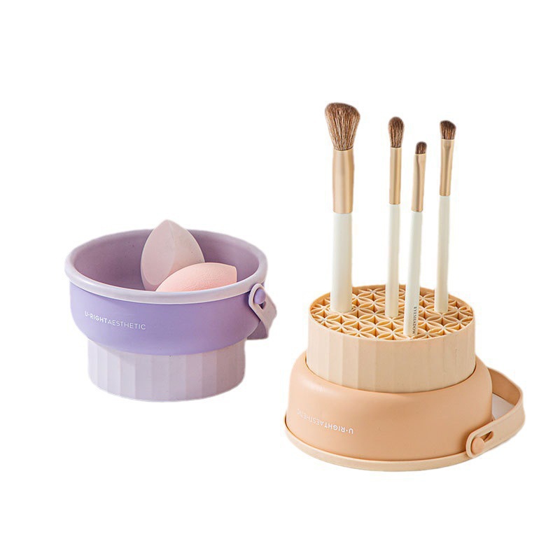 Powder Puff Cleaning Storage Box Beauty Blender Drying Makeup Brush Storage Brush Tool Box Hole Board Hook