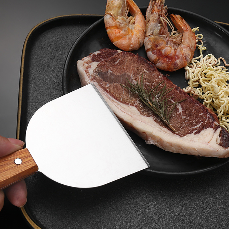 Stainless steel teppanyaki frying spatula thickened steak cooking spatula hand-grasping cake tool spatula pancake pizza baking knife