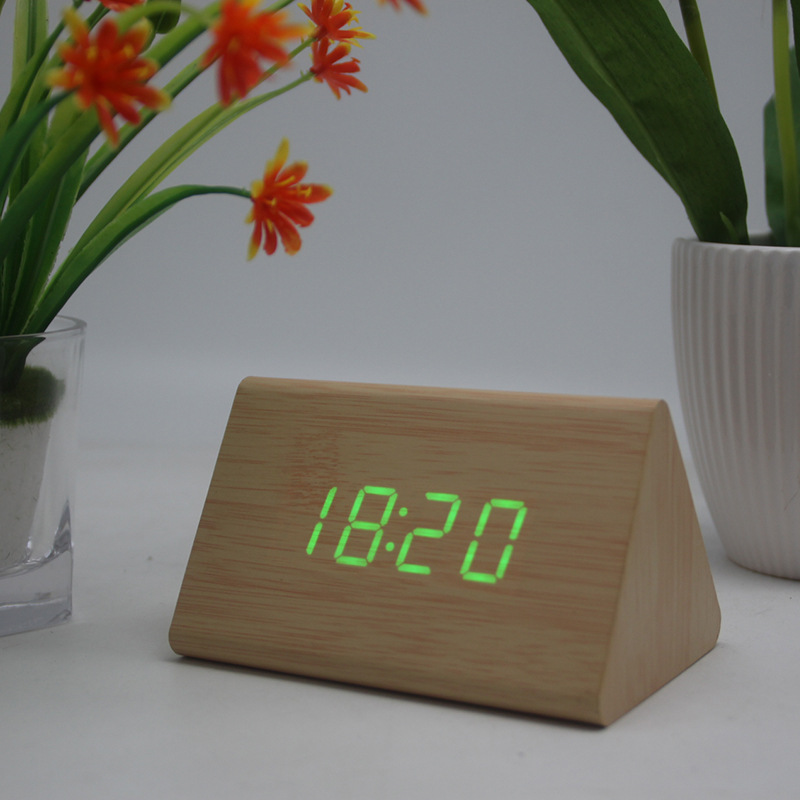 Night Light Silent Multifunctional Wooden Alarm Clock Smart LED Wooden Clock Gift Electronic Clock Quartz Clock